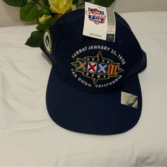 New VINTAGE Green Bay Hat Cap Snap Back Blue Super Bowl Football Mens 90s - Picture 2 of 8